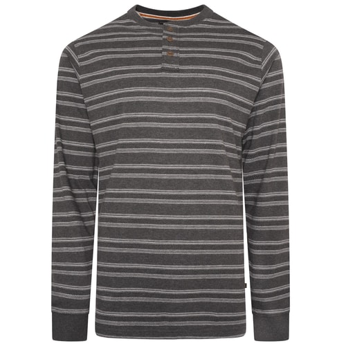 KAM Long Sleeve Embossed Waffle Stripe Henley T-Shirt Charcoal